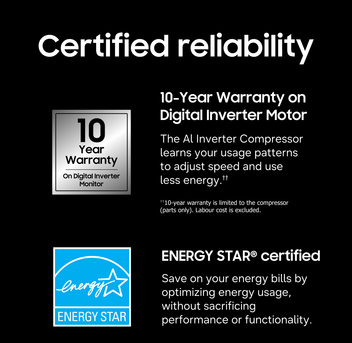 Certified reliability  | 10-Year Warranty on Digital Inverter Motor | ENERGY STAR® certified